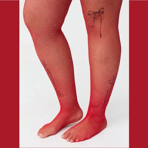 Torrid - Rhinestone Fishnet Tight in Red - Picture 2 of 8